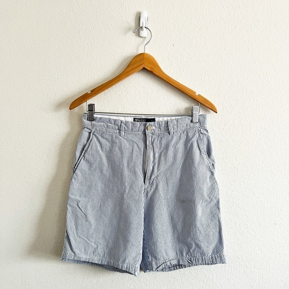 Polo by Ralph Lauren Seersucker Blue and White Striped Shorts
